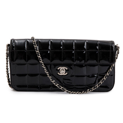 Chanel Black Patent Leather Chocolate Bar E/W Flap  Bag