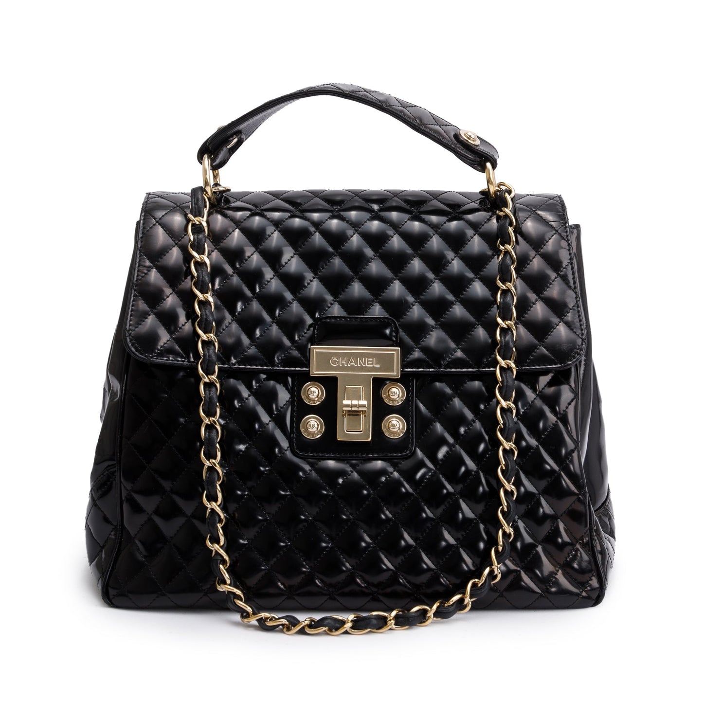 Chanel Black Patent Leather Mademoiselle Kelly Flap Bag