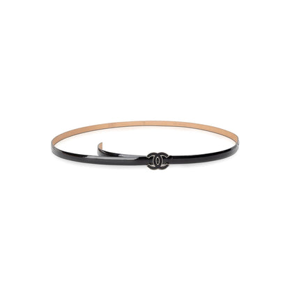 Chanel Black Patent Leather Skinny Belt with CC Buckle