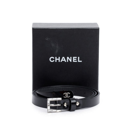 Chanel Black Patent Leather Strass Buckle Skinny Belt 75 30