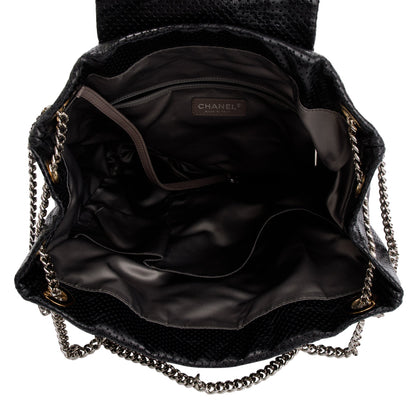 Chanel Black Perforated Calfskin Leather Drill Tote