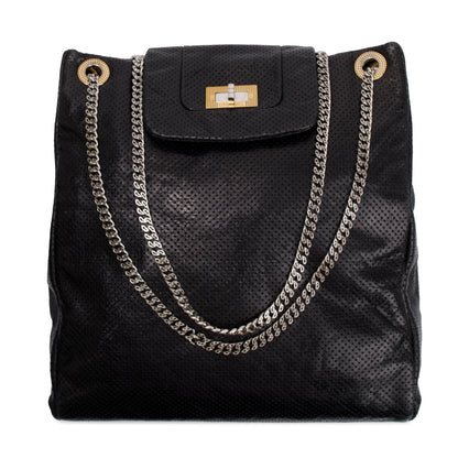 Chanel Black Perforated Calfskin Leather Drill Tote