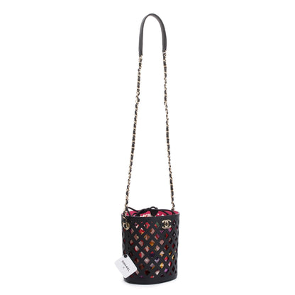 Chanel Black Perforated Calfskin See Through Bucket Bag