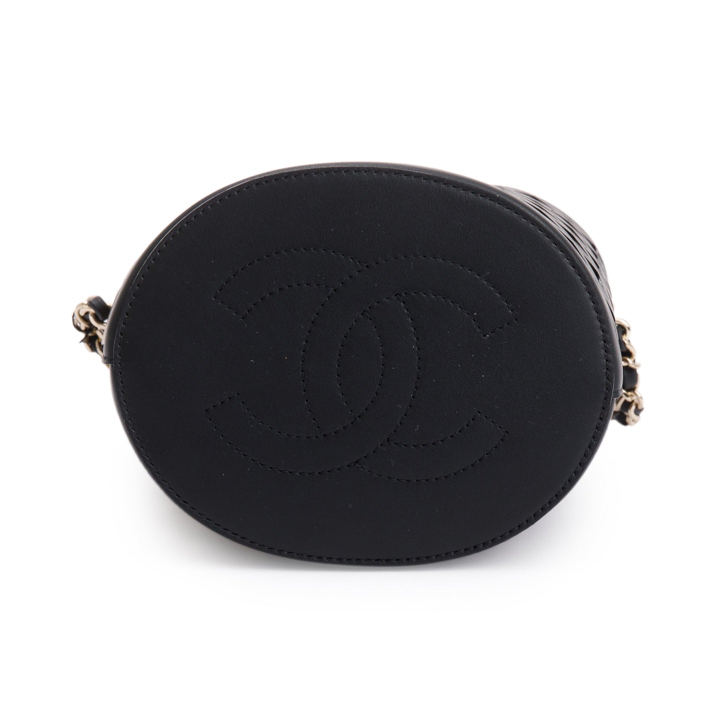 Chanel Black Perforated Calfskin See Through Bucket Bag