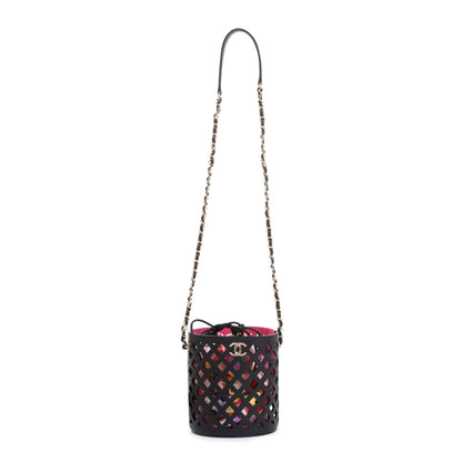 Chanel Black Perforated Calfskin See Through Bucket Bag