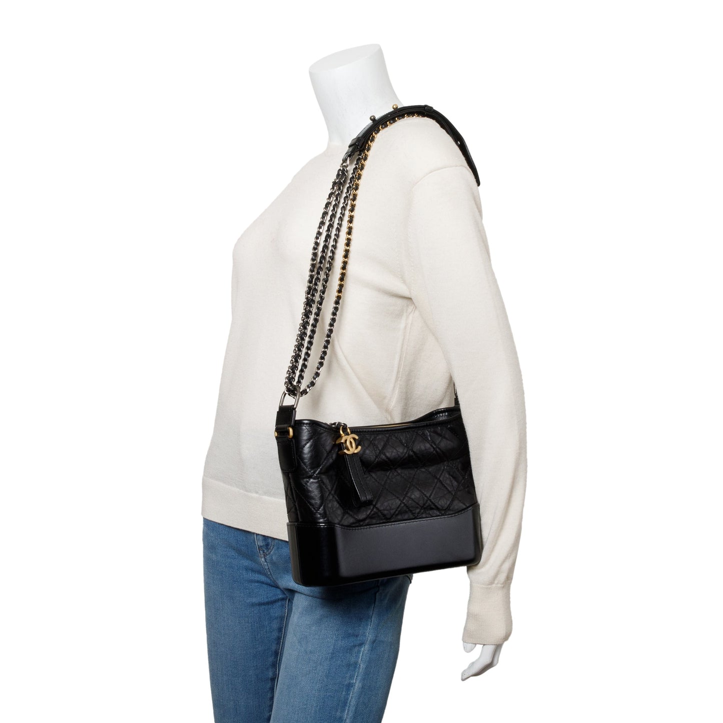 Chanel Black Quilted Aged Calfskin Leather Small Gabrielle Hobo