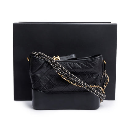 Chanel Black Quilted Aged Calfskin Leather Small Gabrielle Hobo