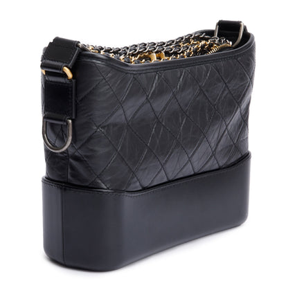 Chanel Black Quilted Aged Calfskin Leather Small Gabrielle Hobo