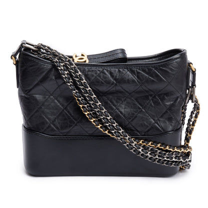 Chanel Black Quilted Aged Calfskin Leather Small Gabrielle Hobo