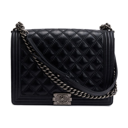 Chanel Black Quilted Aged Calfskin XL Boy Bag