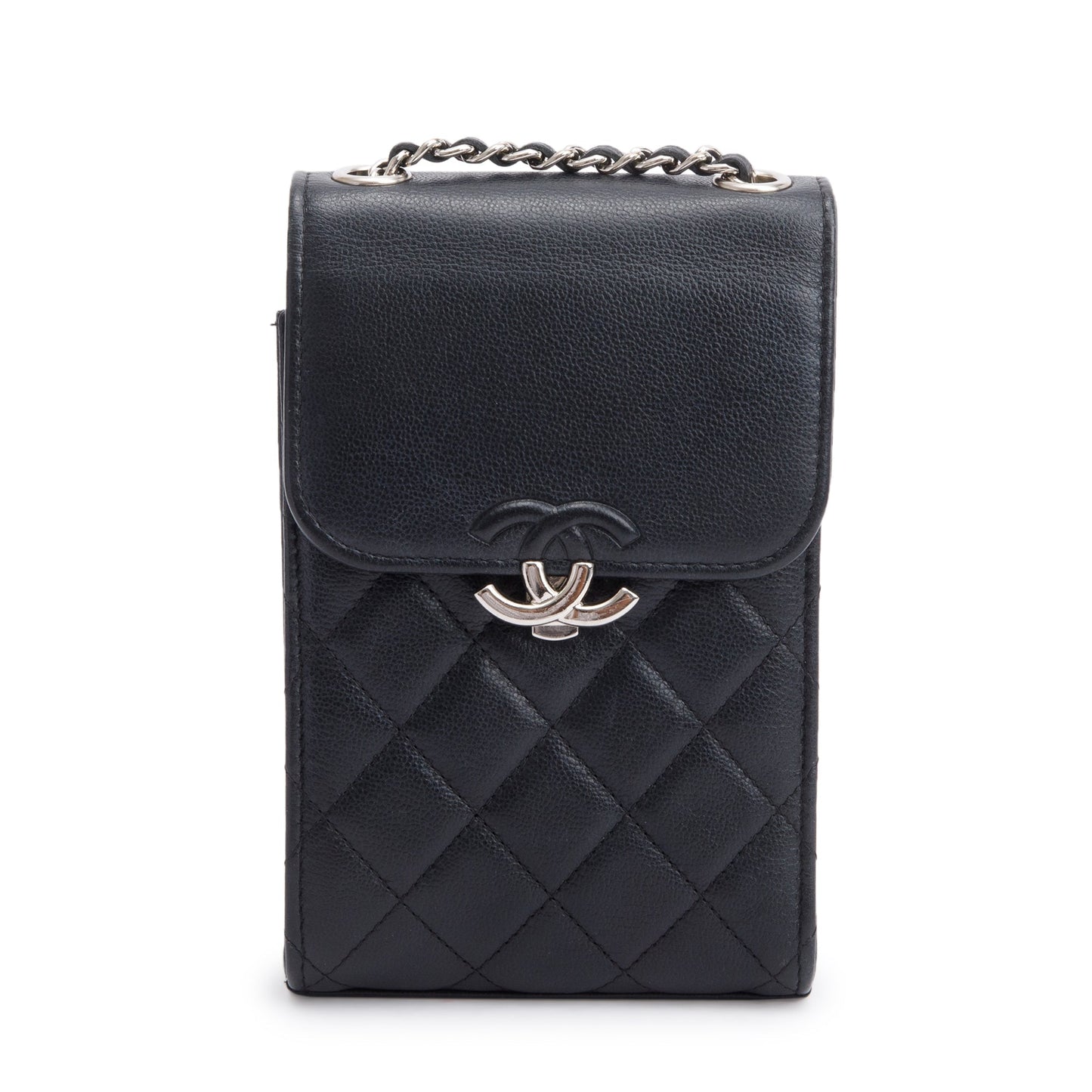 Chanel Black Quilted Calfskin Leather CC Box Flap Chain Phone Holder