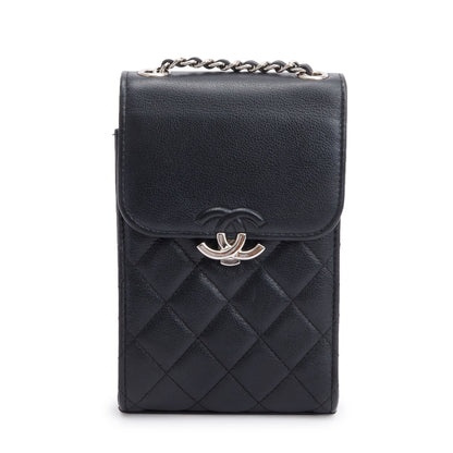 Chanel Black Quilted Calfskin Leather CC Box Flap Chain Phone Holder
