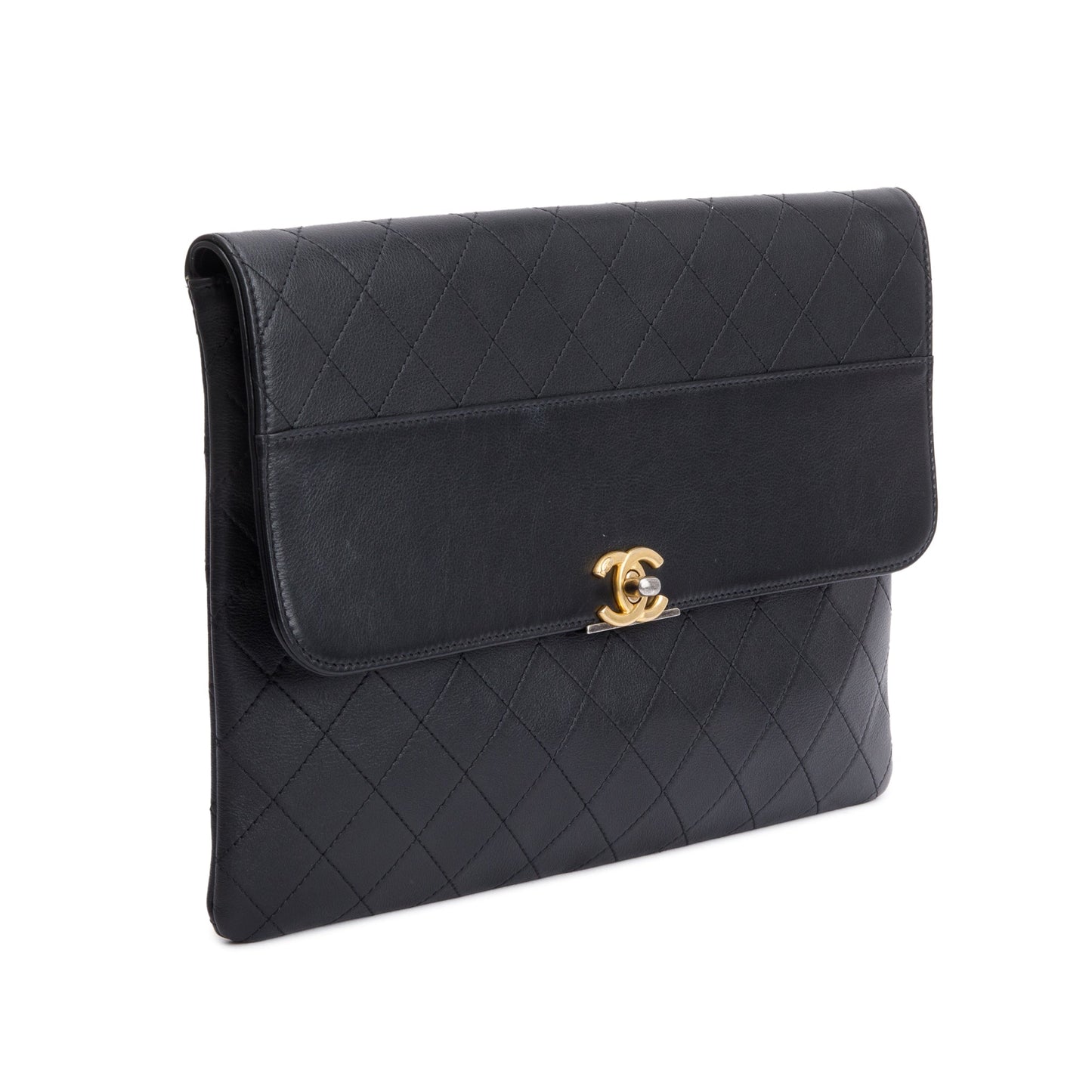 Chanel Black Quilted Calfskin Leather CC Clutch