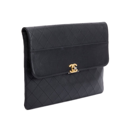 Chanel Black Quilted Calfskin Leather CC Clutch