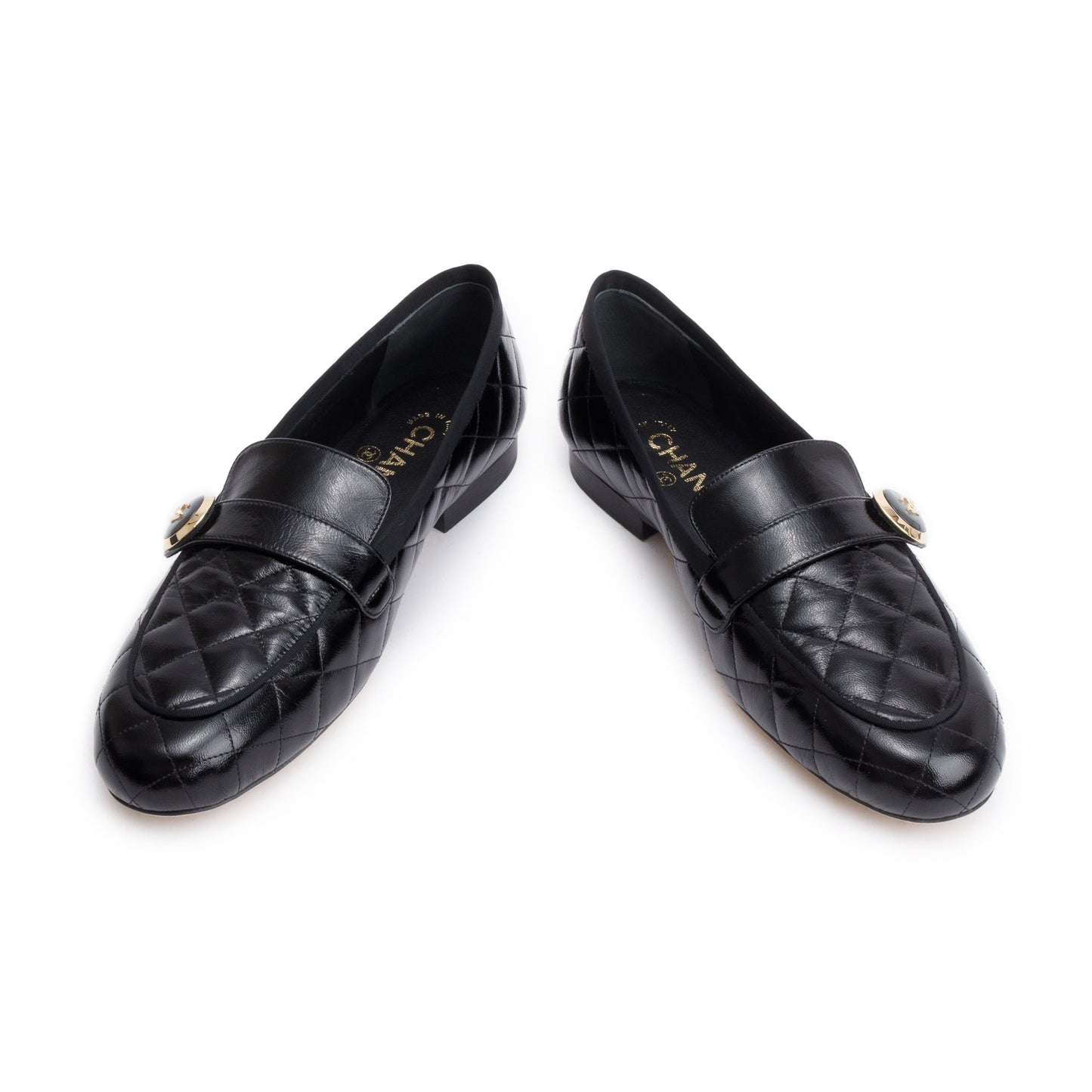 Chanel Black Quilted Calfskin Leather CC Logo Loafer, Size 40