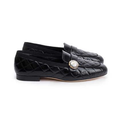 Chanel Black Quilted Calfskin Leather CC Logo Loafer, Size 40