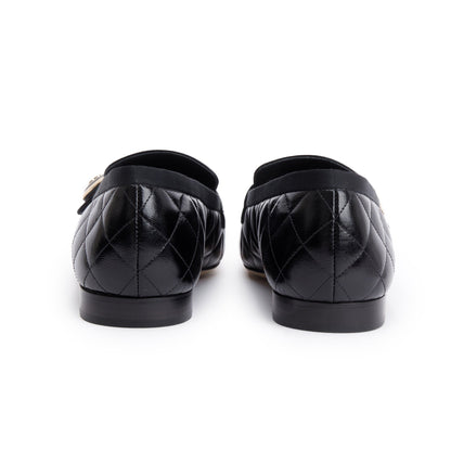 Chanel Black Quilted Calfskin Leather CC Logo Loafer, Size 40