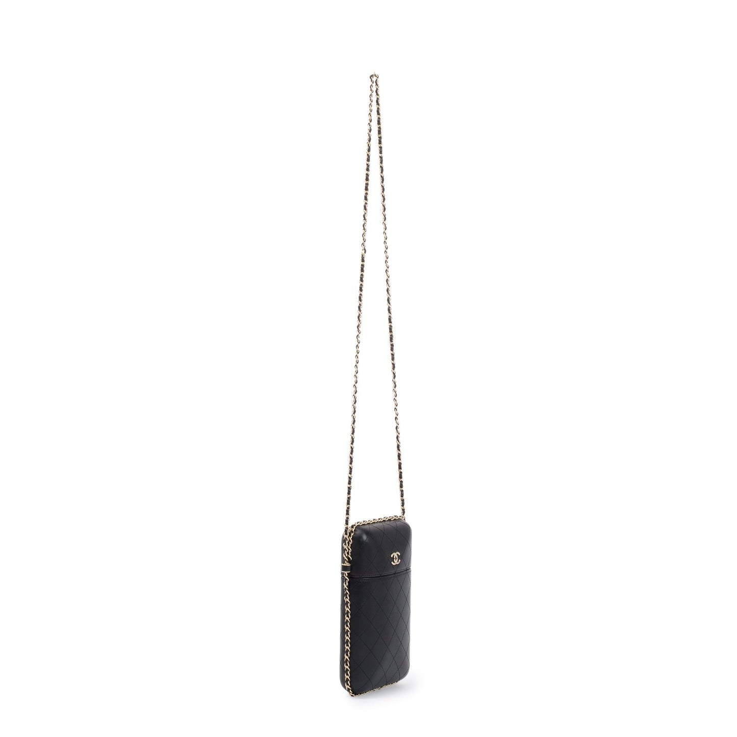 Chanel Black Quilted Calfskin Leather Chain Around Box Phone Holder Crossbody