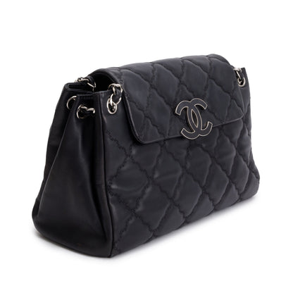 Chanel Black Quilted Calfskin Leather Large Double Stitch Hamptons Flap Bag