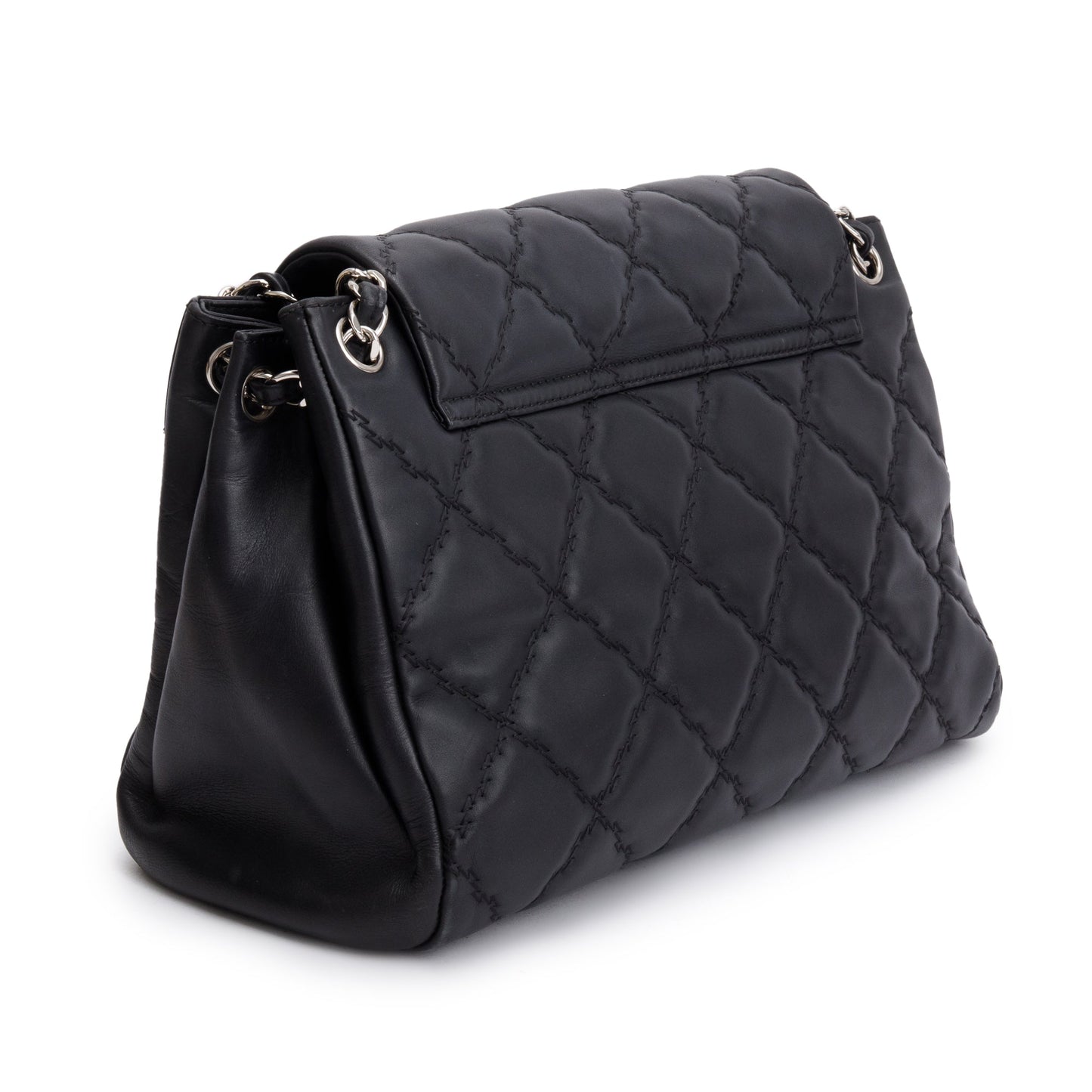 Chanel Black Quilted Calfskin Leather Large Double Stitch Hamptons Flap Bag