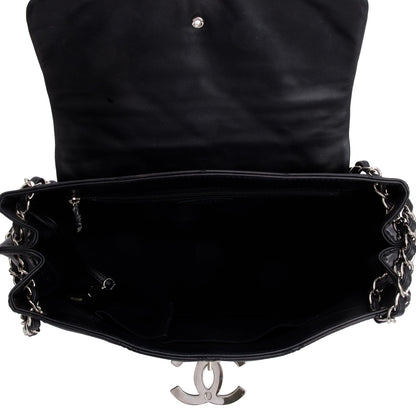 Chanel Black Quilted Calfskin Leather Large Double Stitch Hamptons Flap Bag