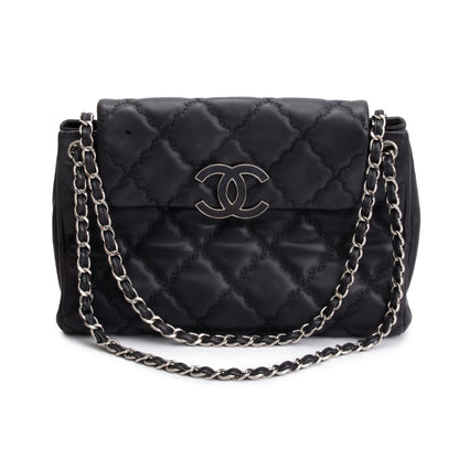 Chanel Black Quilted Calfskin Leather Large Double Stitch Hamptons Flap Bag