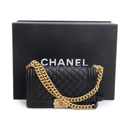 Chanel Black Quilted Calfskin Leather Medium Boy Bag