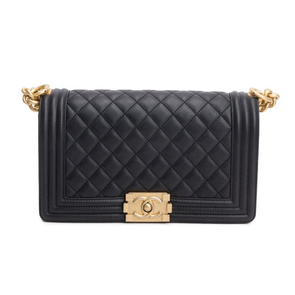 Chanel Black Quilted Calfskin Leather Medium Boy Bag