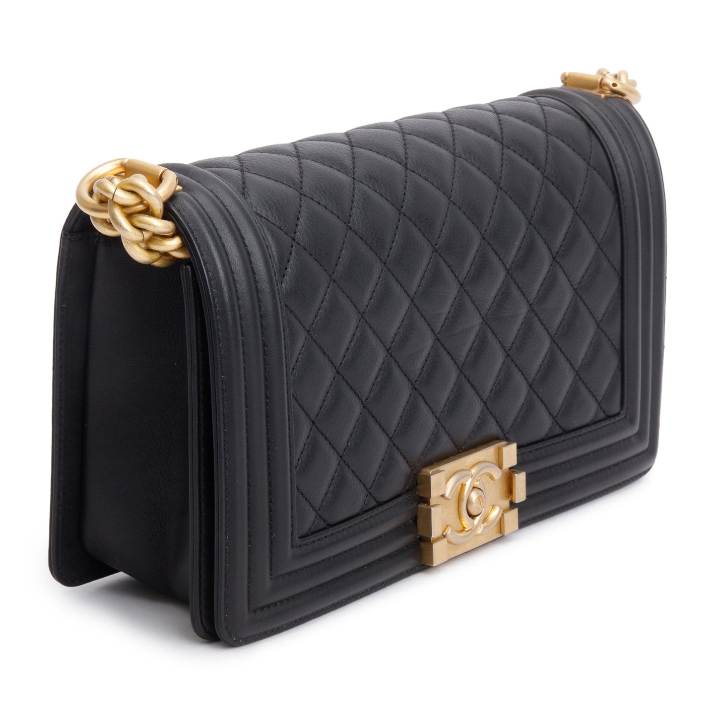 Chanel Black Quilted Calfskin Leather Medium Boy Bag