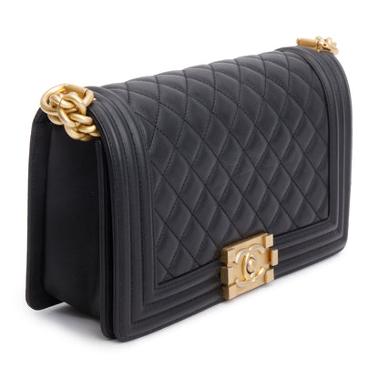Chanel Black Quilted Calfskin Leather Medium Boy Bag