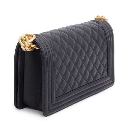 Chanel Black Quilted Calfskin Leather Medium Boy Bag