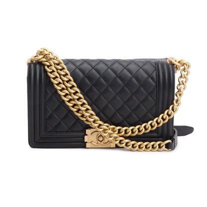 Chanel Black Quilted Calfskin Leather Medium Boy Bag