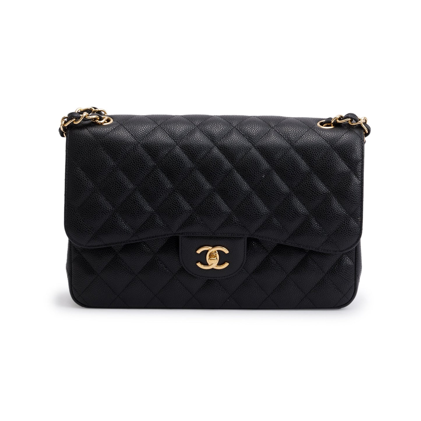Chanel Black Quilted Caviar Leather Classic Jumbo Double Flap Bag