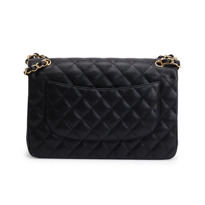 Chanel Black Quilted Caviar Leather Classic Jumbo Double Flap Bag
