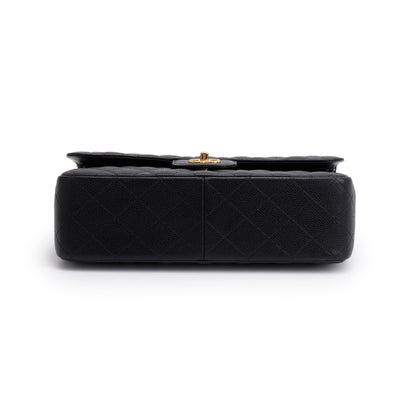 Chanel Black Quilted Caviar Leather Classic Jumbo Double Flap Bag