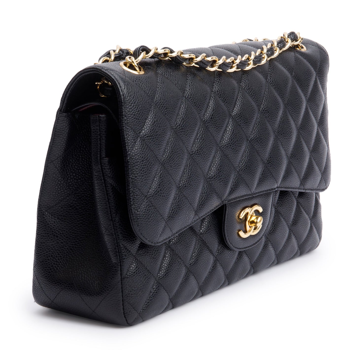 Chanel Black Quilted Caviar Leather Classic Jumbo Double Flap Bag