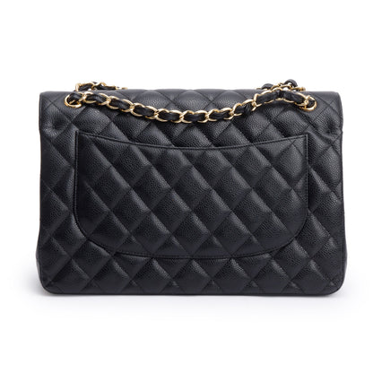 Chanel Black Quilted Caviar Leather Classic Jumbo Double Flap Bag