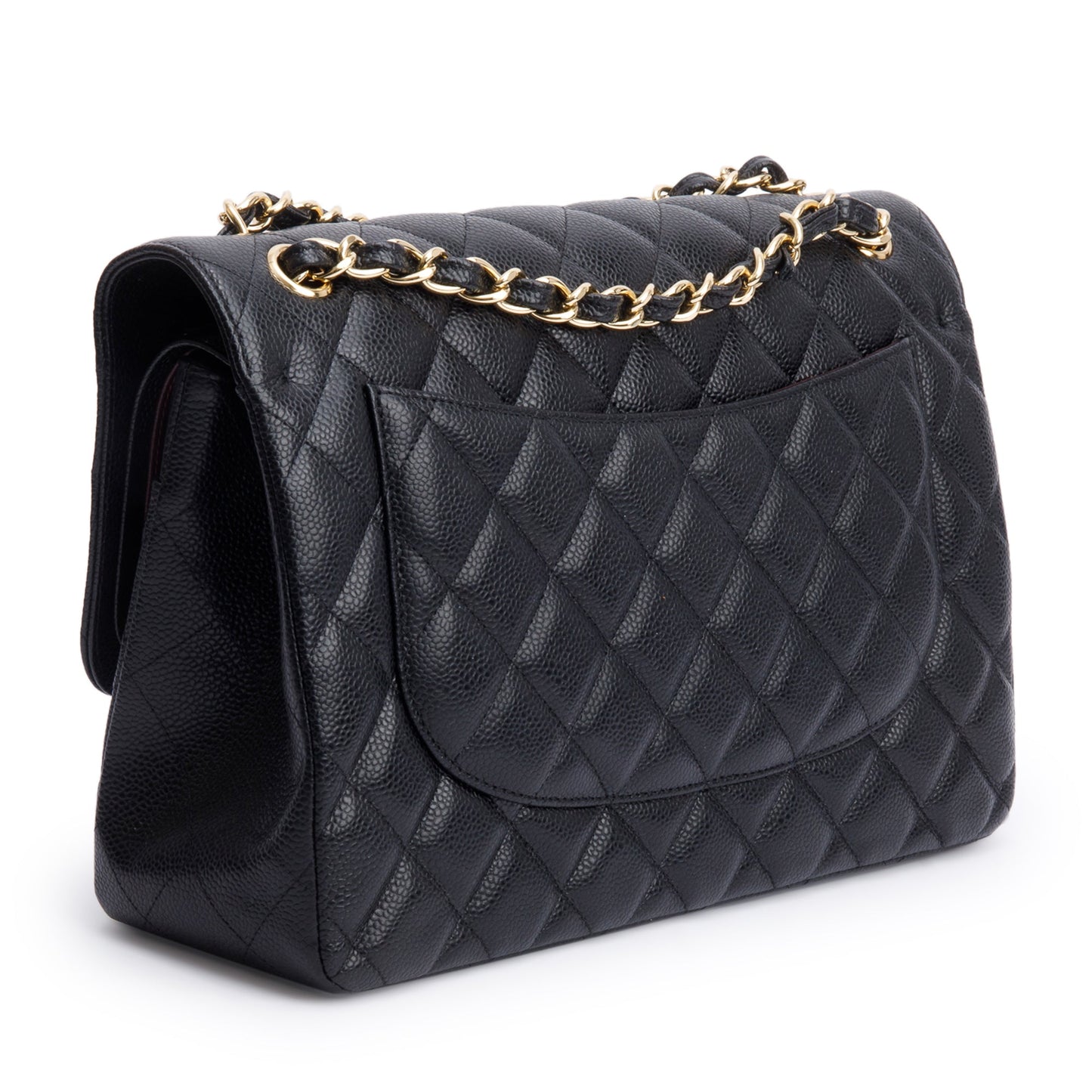 Chanel Black Quilted Caviar Leather Classic Jumbo Double Flap Bag