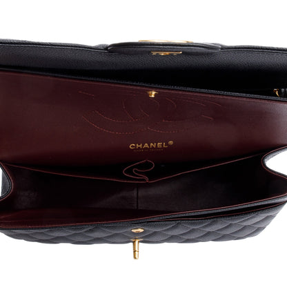 Chanel Black Quilted Caviar Leather Classic Jumbo Double Flap Bag