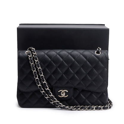 Chanel Black Quilted Caviar Leather Classic Jumbo Double Flap Bag