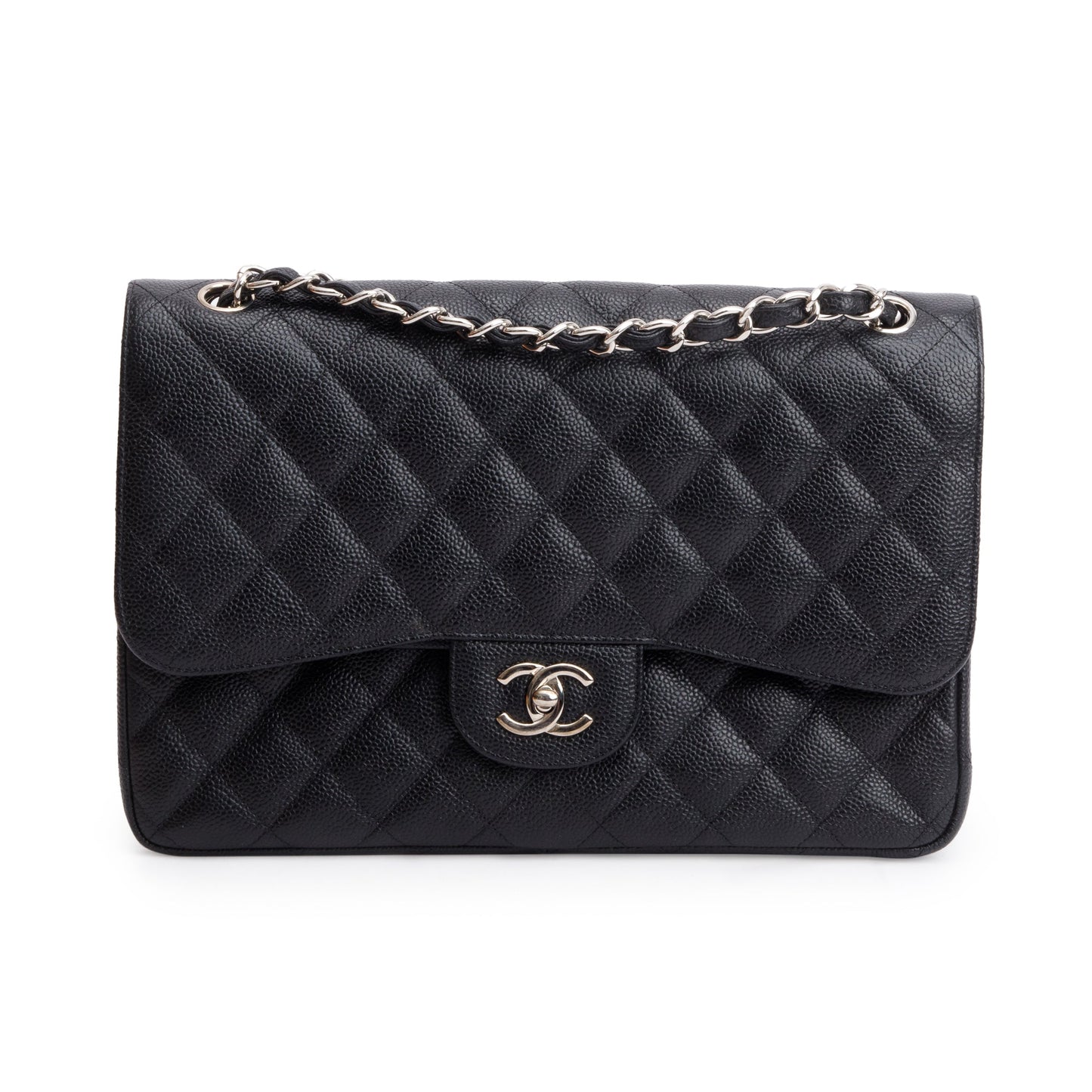 Chanel Black Quilted Caviar Leather Classic Jumbo Double Flap Bag
