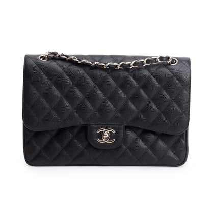 Chanel Black Quilted Caviar Leather Classic Jumbo Double Flap Bag