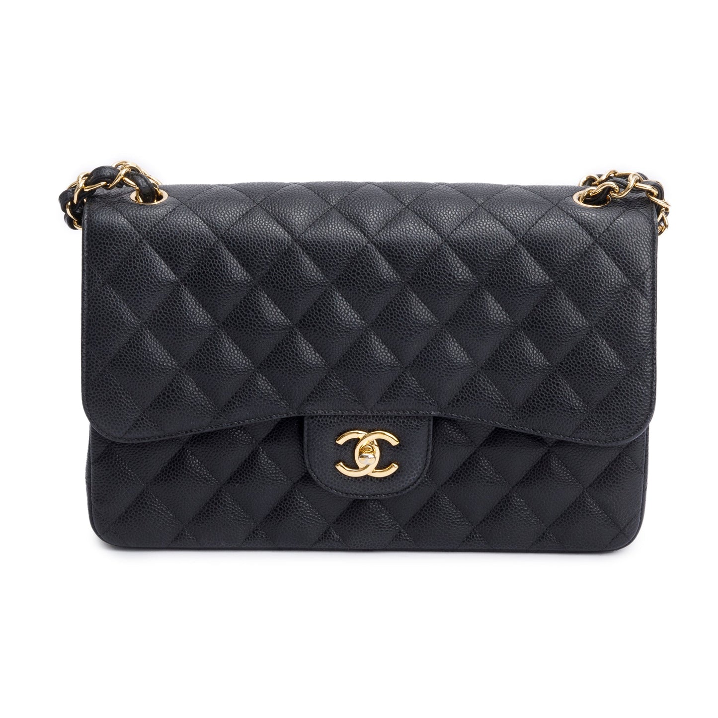 Chanel Black Quilted Caviar Leather Classic Jumbo Double Flap Bag