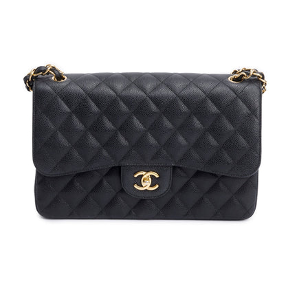 Chanel Black Quilted Caviar Leather Classic Jumbo Double Flap Bag