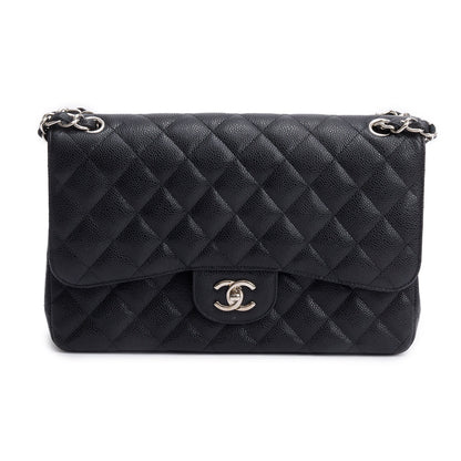 Chanel Black Quilted Caviar Leather Classic Jumbo Double Flap Bag
