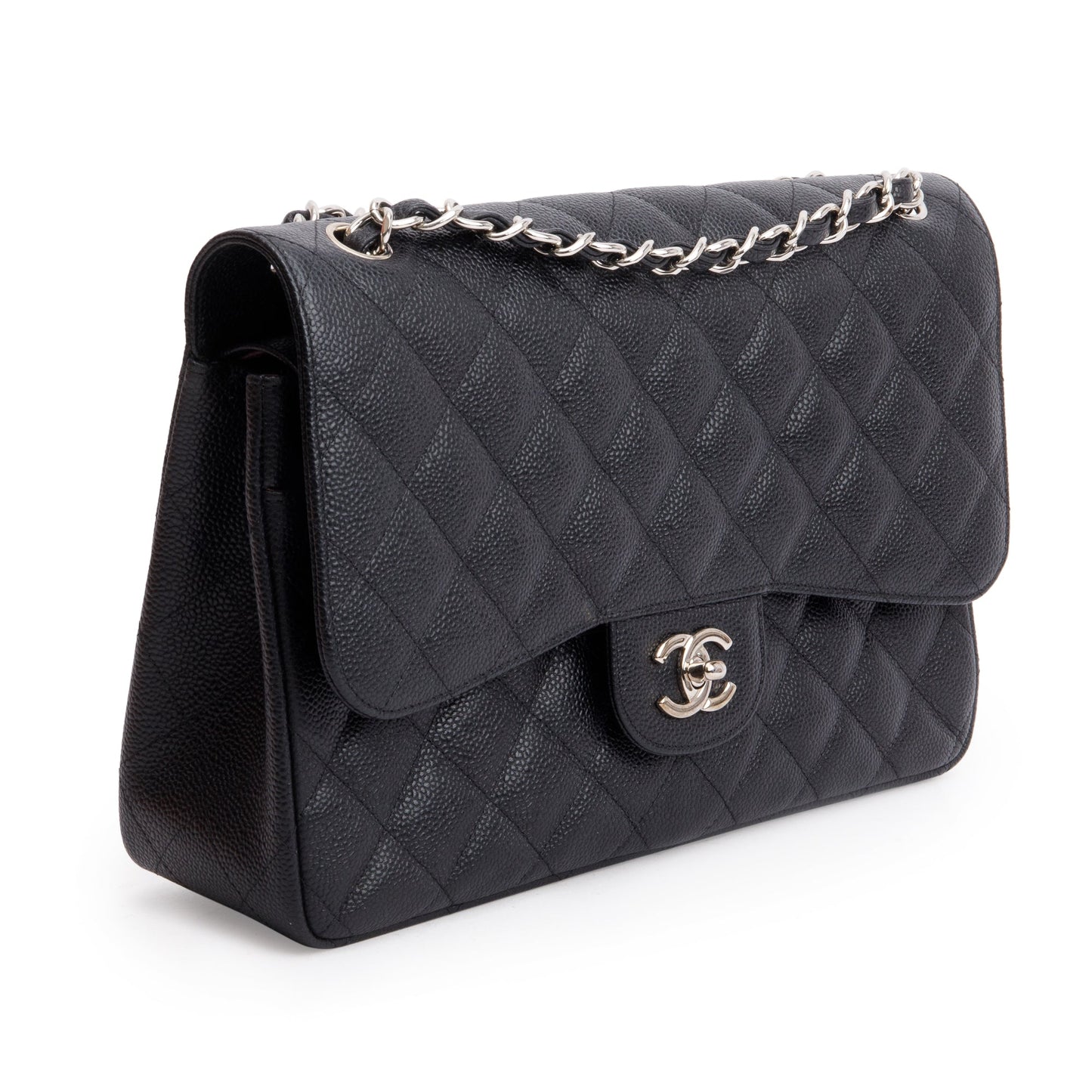 Chanel Black Quilted Caviar Leather Classic Jumbo Double Flap Bag
