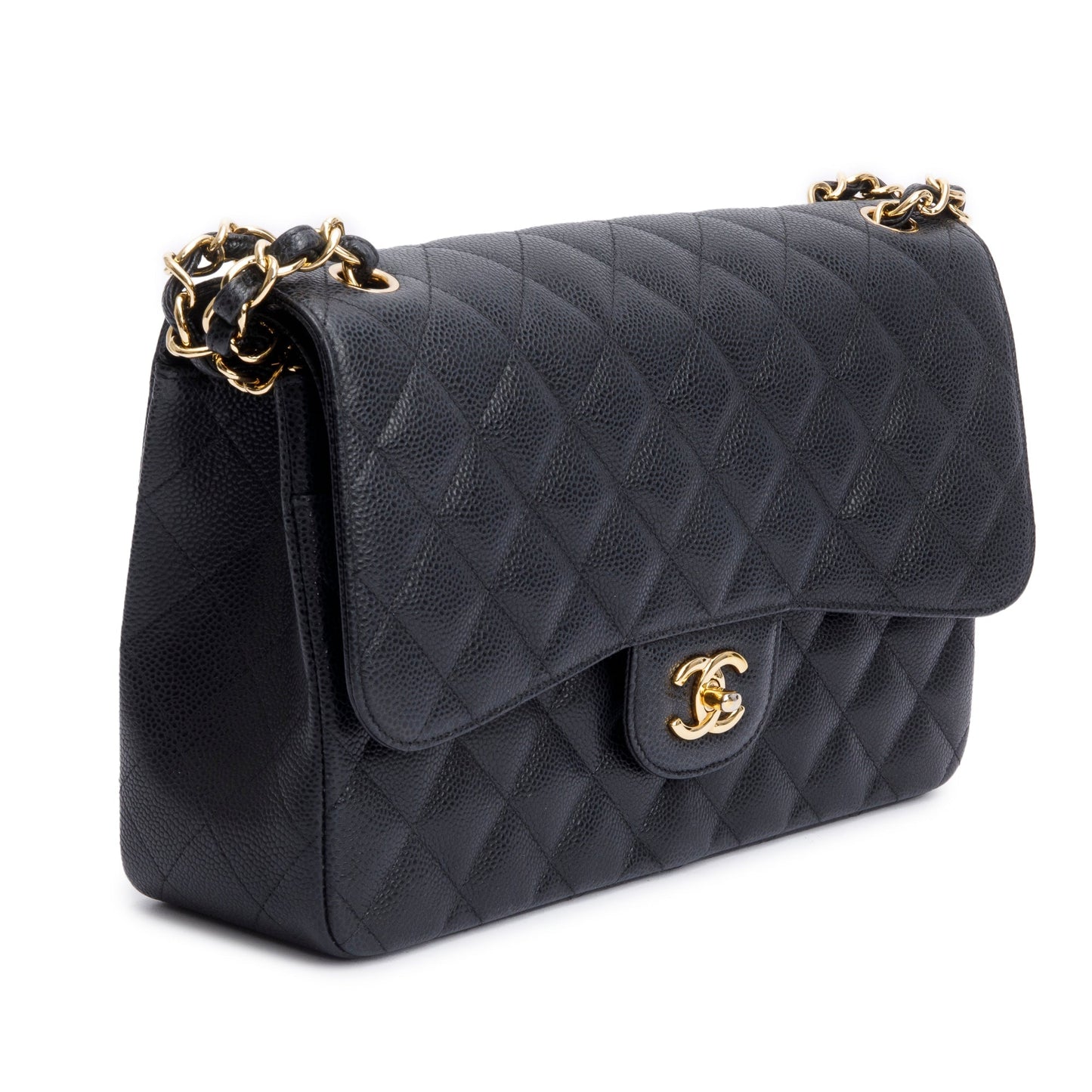 Chanel Black Quilted Caviar Leather Classic Jumbo Double Flap Bag