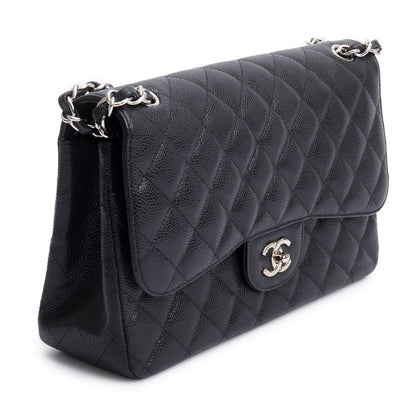 Chanel Black Quilted Caviar Leather Classic Jumbo Double Flap Bag