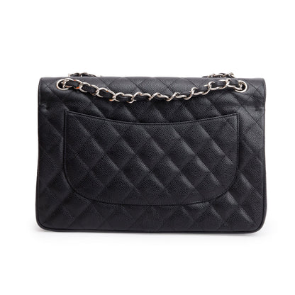 Chanel Black Quilted Caviar Leather Classic Jumbo Double Flap Bag