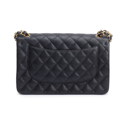 Chanel Black Quilted Caviar Leather Classic Jumbo Double Flap Bag